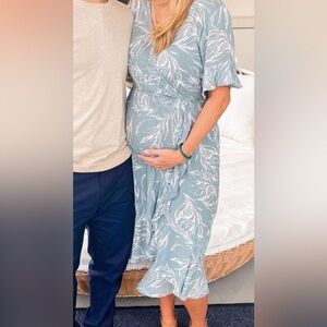 High low green leaf print dress